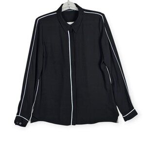 T Tahari Tyra Long Sleeve Contrast Piping Blouse - Women's Small - Black 100% Po